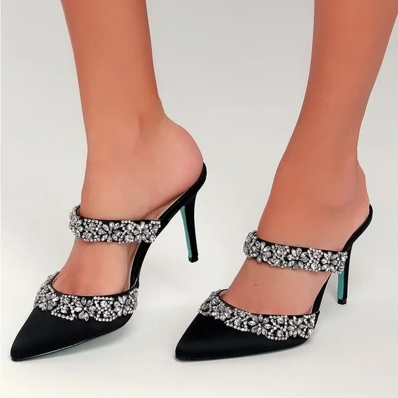 Betsey Johnson Blue Elina Evening Slip On Pumps Mule Heels - Picture 4 of 10